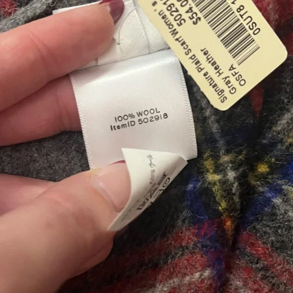 L.L. Bean Signature Plaid Scarf in Red, Gray, and Blue - Picture 4 of 5